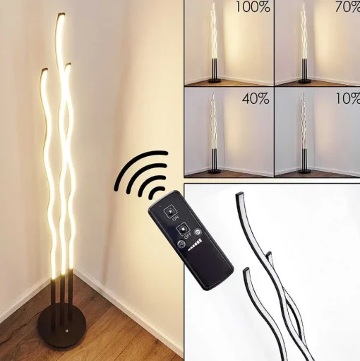 Lampadaire Mapleton Led Noir, 3 Lumieres, Telecommandes