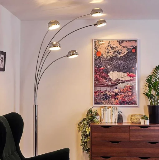 Lampadaire Nikkala Chrome, Blanc, 5 Lumieres