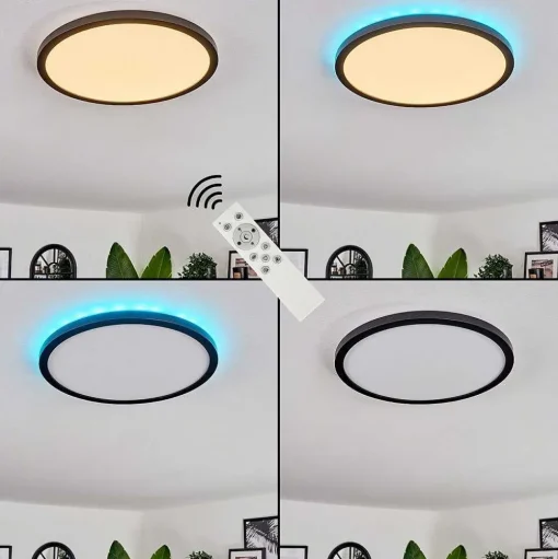 Plafonnier Boyero Led Noir, 2 Lumieres, Telecommandes, Changeur De Couleurs