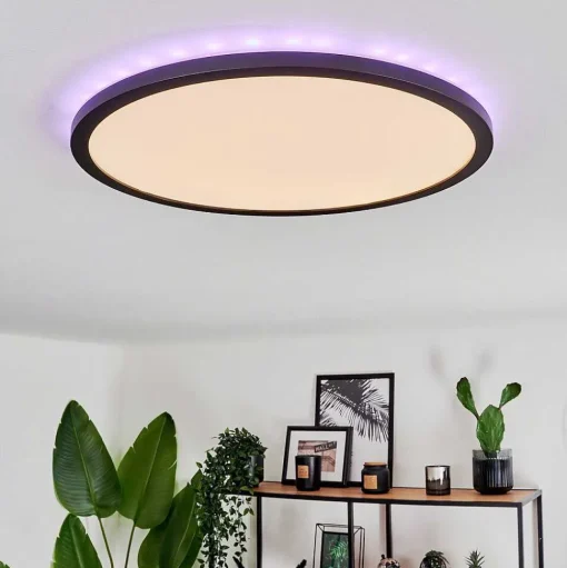 Plafonnier Boyero Led Noir, 2 Lumieres, Telecommandes, Changeur De Couleurs