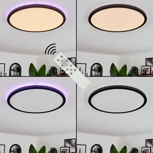 Plafonnier Boyero Led Noir, 2 Lumieres, Telecommandes, Changeur De Couleurs