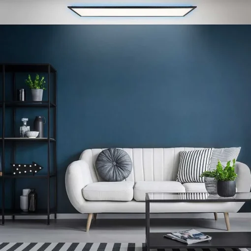 Plafonnier Brilliant Everett Led Noir, 1 Lumiere, Telecommandes, Changeur De Couleurs