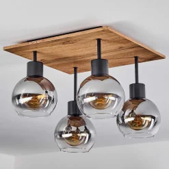 Plafonnier Vouhet Brun, Couleur Bois, Noir, 4 Lumieres