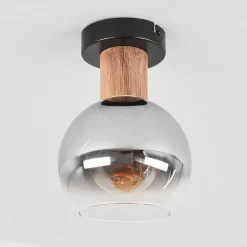 Plafonnier Vouhet Brun, Couleur Bois, Noir, 1 Lumiere