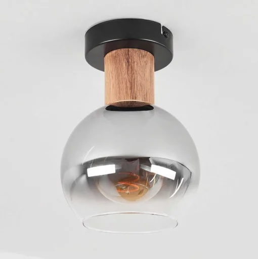 Plafonnier Vouhet Brun, Couleur Bois, Noir, 1 Lumiere