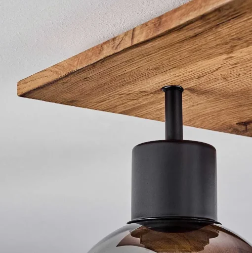 Plafonnier Vouhet Brun, Couleur Bois, Noir, 4 Lumieres