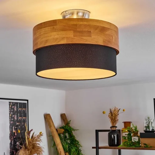 Plafonnier Vrolle Bois Clair, Nickel Mat, 2 Lumieres